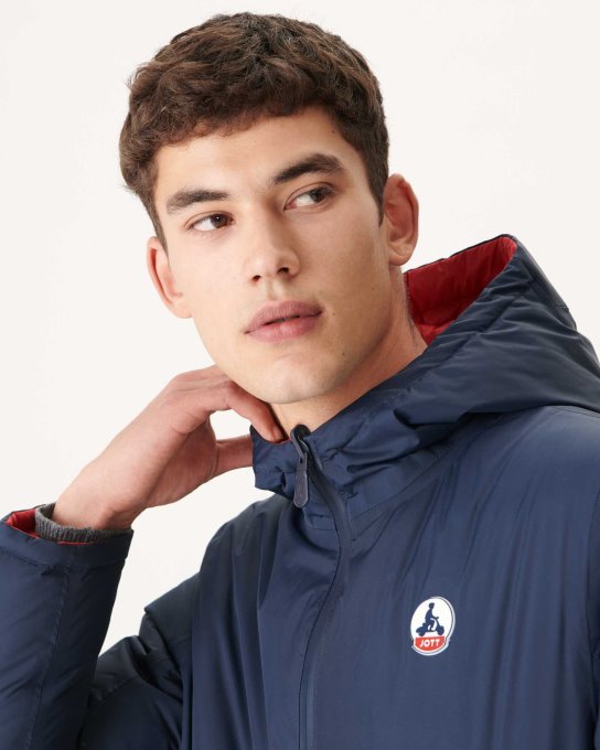 Jott Nuovo In Giacca Imbottita Con Cappuccio Reversibile Marine/rouge Bergen