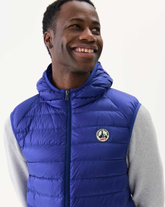 Piumino Smanicato Con Cappuccio In Denim Scuro Pat Jott New In