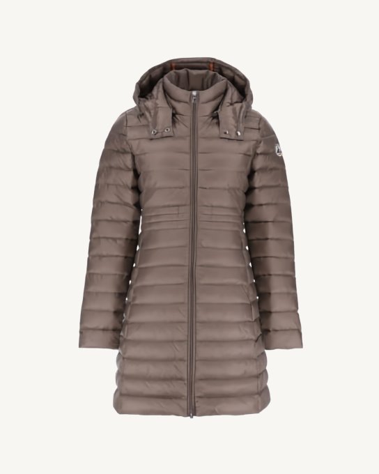 Jott New In Piumino Lungo Con Cappuccio Taupe Vero