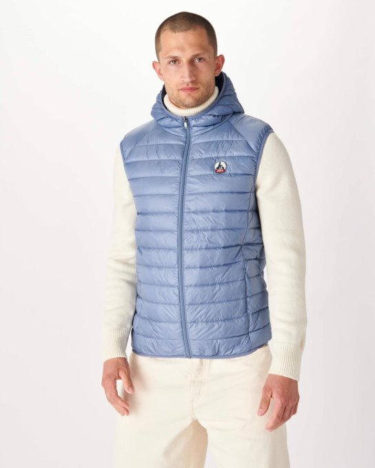 Jott New In Piumino Smanicato Con Cappuccio Blu Lavato Pat