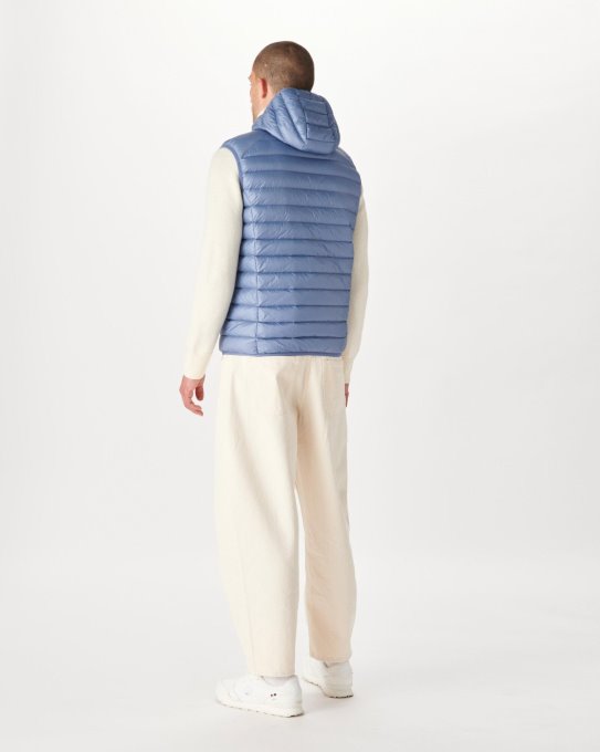 Jott New In Piumino Smanicato Con Cappuccio Blu Lavato Pat